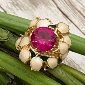 Vintage Pink Ruby Color Enamel Fashion Ring Size 6